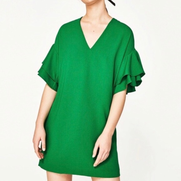 green shift dress with sleeves